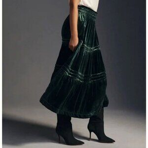 Anthropologie Elegant Green Velvet Skirt